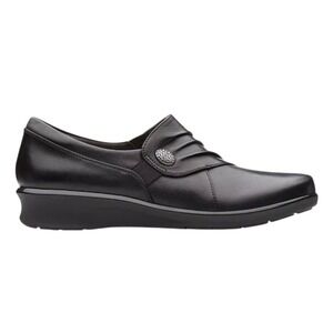 Clarks Women's Hope Roxanne Black Leather Comfort‎ Wedge Slip On Shoes 9.5M